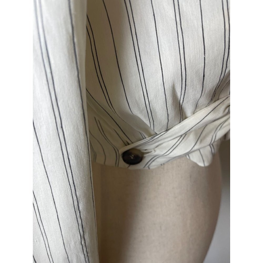 Zara White Pinstripe Cropped Knot Blazer - Picture 8 of 13